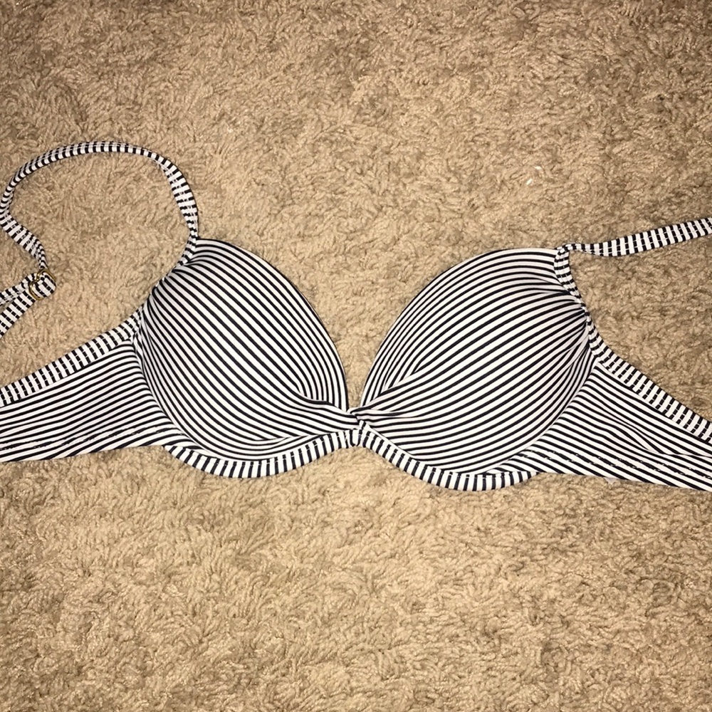 blue and white striped push up bikini top